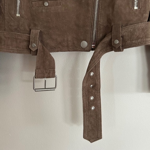 BLANKNYC Brown Suede Leather Moto Jacket Biker Style Buckle Belt Size Medium - Picture 5 of 11